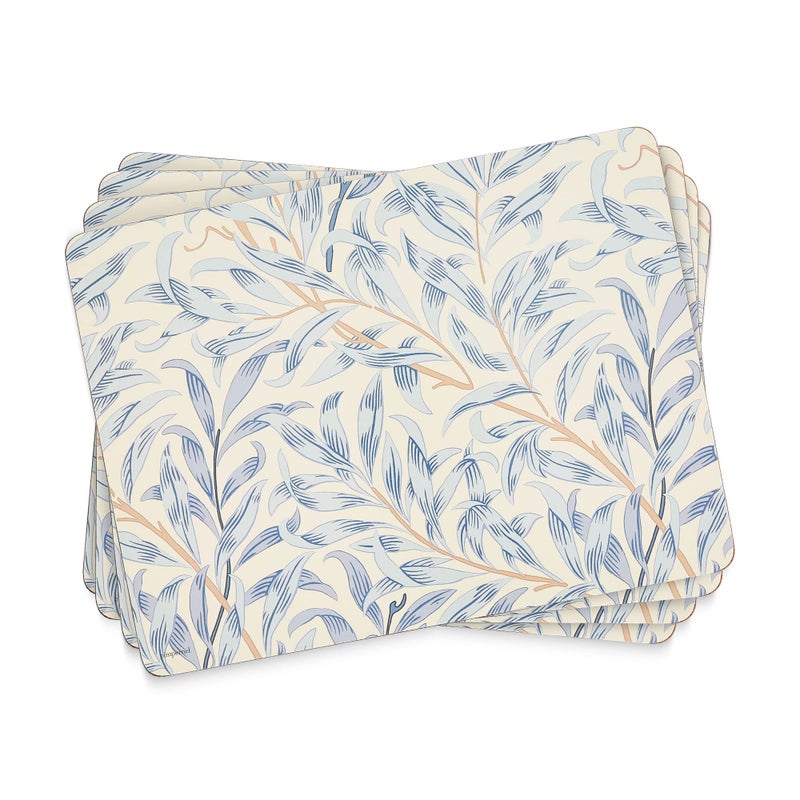 Pimpernel Morris & Co Willow Bough Blue Placemats, Set of 4 - Soft Blue Botanical Mats with Cork Backing for Dining Table Decor & Modern Tableware Accent for Everyday Meals at Home & Restaurants Use - Image 1